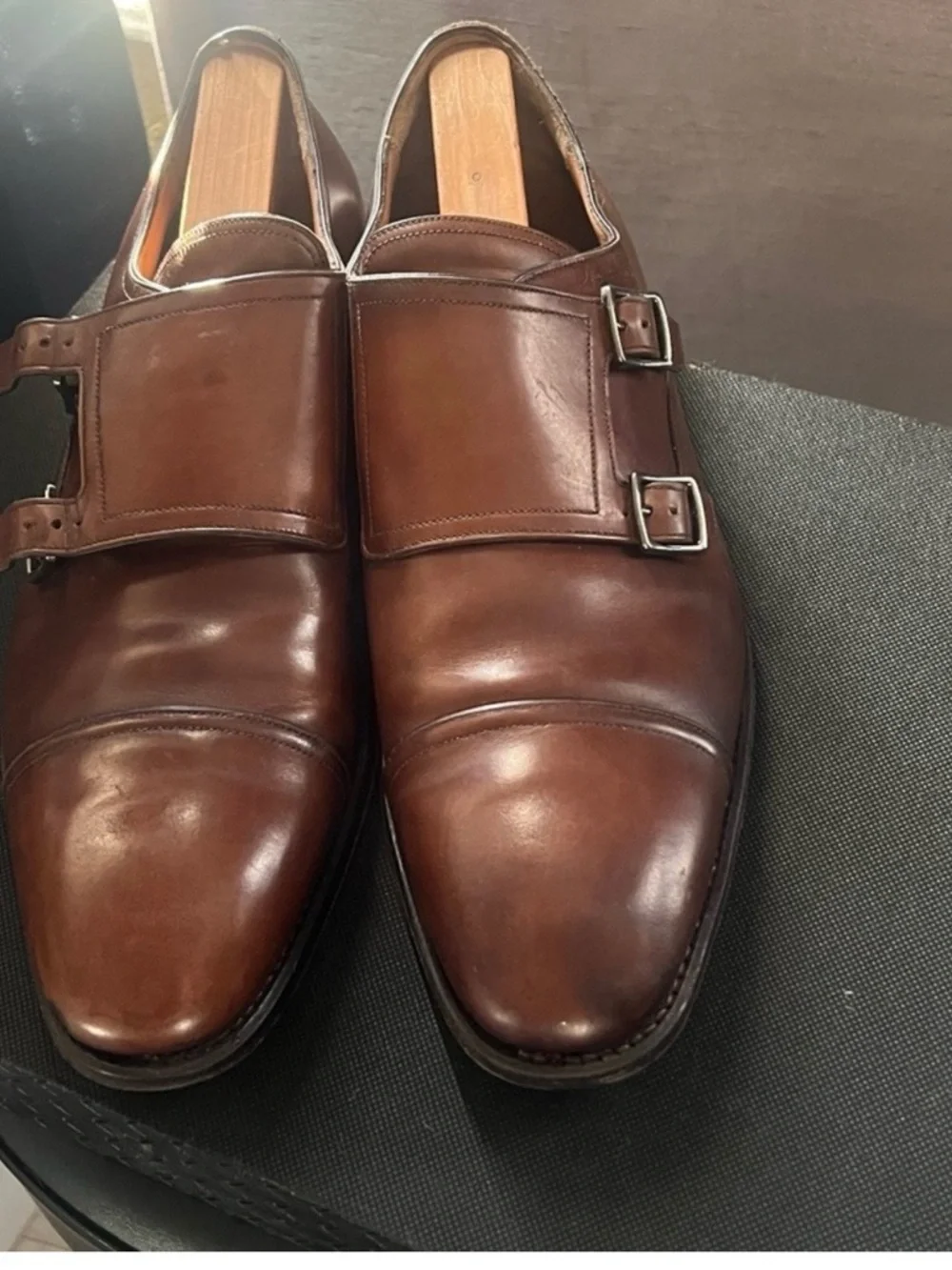 Salvatore Ferragamo Tramezza Chestnut Double Monk Strap Shoes Size 12D